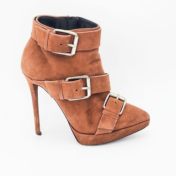 Giuseppe Zanotti Shoes - GIUSEPPE Zanotti Booties Tan Suede Buckle Platform Ankle Boots Size 37.5